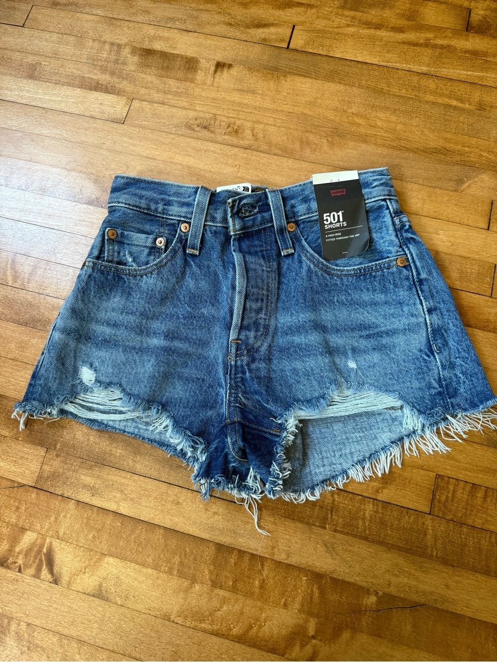 Levi's Blue Distressed 501 High-Rise Jean Shorts